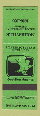 Matchbook Cover - Mohrsville PA Sesqui Centennial 1986 GREEN
