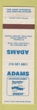 Matchbook Cover - Adams Speed Flame Cleaning Cleveland OH Stratford ON