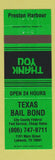 Matchbook Cover - Texas Bail Bond Lubbock TX