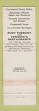 Matchbook Cover - Ruby Tuesday Restaurants Knoxville Chattanooga Gatlinburg TN