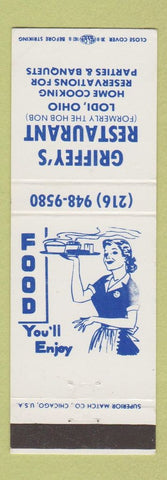 Matchbook Cover - Griffey's Restaurant Lodi OH
