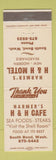 Matchbook Cover - Harmer's H&H Cafe South Bend WA