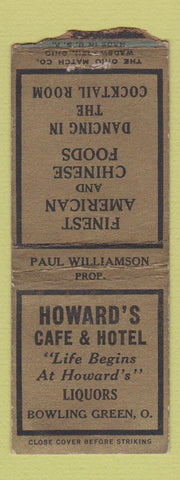 Matchbook Cover - Howard's Cafe Hotel Bowling Green OH BOBTAIL