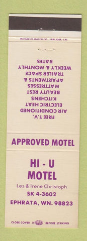Matchbook Cover - Hi U Motel Ephrata WA
