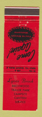 Matchbook Cover - Lyons Brook Birchwood Trailer Park Canada