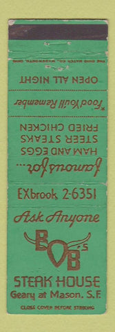 Matchbook Cover - Bob Steak House San Francisco CA