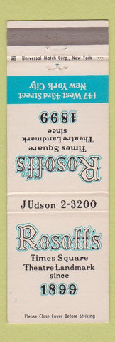 Matchbook Cover - Rosoff's Restaurant New York City