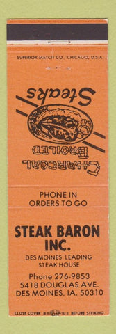 Matchbook Cover - Steak Baron Restaurant Des Moines IA