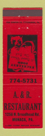 Matchbook Cover - A&R Restaurant Monaca PA