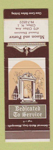 Matchbook Cover - Mason and Porter Funeral Home Clifton NJ