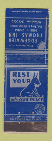 Matchbook Cover - Edgewater Thomas Inn Canada Tax Stamp WEAR