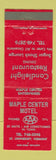 Matchbook Cover - Maple Center Motel St Johnsbury VT
