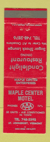 Matchbook Cover - Maple Center Motel St Johnsbury VT