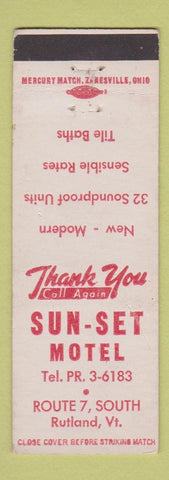 Matchbook Cover - Sun Set Motel Rutland VT
