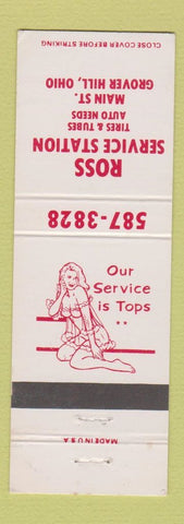 Matchbook Cover - Ross Service Stations Grover Hill OH girlie