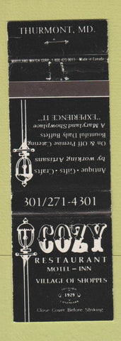 Matchbook Cover - Cozy Restaurant Motel Inn Thurmont MD
