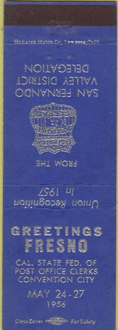 Matchbook Cover - Fresno CA Post Office Clerks Conventions 1956