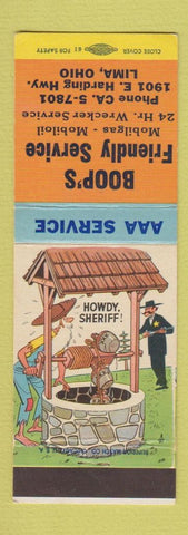 Matchbook Cover - Boop's Mobil oil gas Lima OH hillbilly