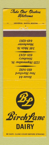 Matchbook Cover - Birch Lane Dairy New Harford Simsbury Manchester NH