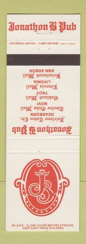 Matchbook Cover - Jonathon B Pub Ann Arbor Dearborn Novi Troy Livonia MI