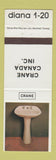 Matchbook Cover - Crane Plumbing Fixtures Diana 1-20 Canada
