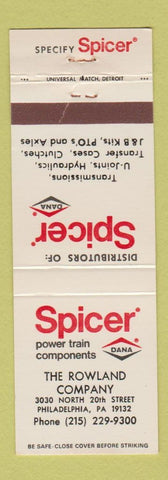 Matchbook Cover - Spicer Power Train Components Rowland Philadelphia PA