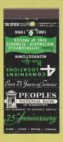Matchbook Cover - Peoples National Bank Norristown PA 1956 30 Stick