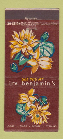 Matchbook Cover - Irv Benjamin's Restaurant Chicago IL 30 Stick