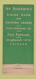 Matchbook Cover - Irv Benjamin's Restaurant Chicago IL 30 Stick