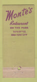 Matchbook Cover - Monte's on the Park Restaurant New York City 30 Stick