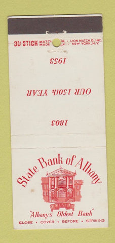 Matchbook Cover - State Bank of Albany NY 1953 30 Stick