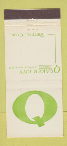 Matchbook Cover - Quaker City Federal Savings Whittier CA 30 Stick