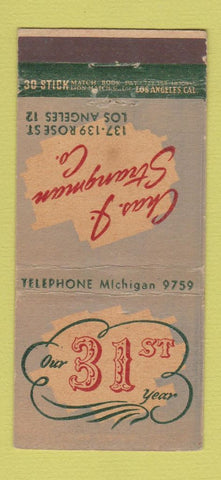 Matchbook Cover - Chas Strangman Company Los Angeles CA WEAR 30 Stick