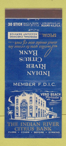 Matchbook Cover - Indian River Citrus Bank Vero Beach FL 30 Stick