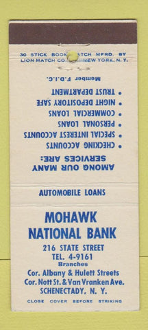 Matchbook Cover - Mohawk National Bank Schenectady NY 30 Stick