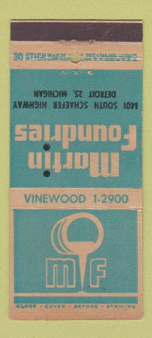 Matchbook Cover - Martin Foundries Detroit MI metal 30 Stick