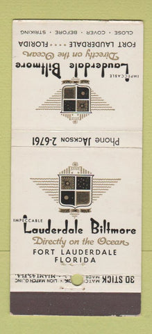 Matchbook Cover - Lauderdale Biltmore Hotel Fort Lauderale FL 30 Stick