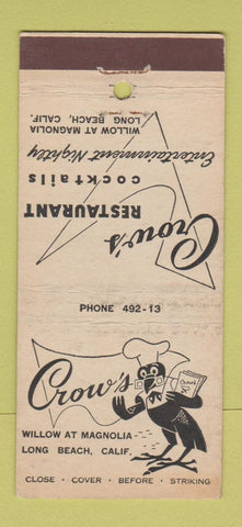 Matchbook Cover - Crow's Restaurant Long Beach CA 30 Stick