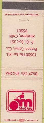 Matchbook Cover - McGaw Bowling Stockon CA