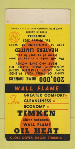 Matchbook Cover - Timken Oil Heat Montreal QC SAMPLE 30 Strike