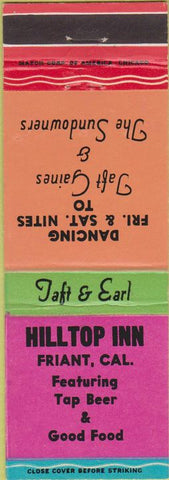Matchbook Cover - Hilltop Inn Friant CA