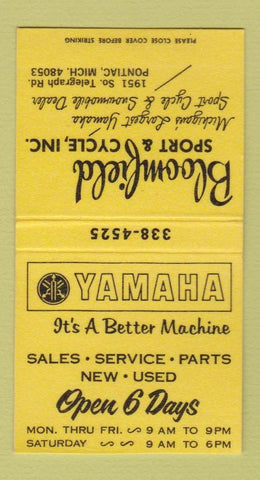 Matchbook Cover - Yamaha Motorcycles Snowmobiles Pontiac MI BOBTAIL 30 Strike