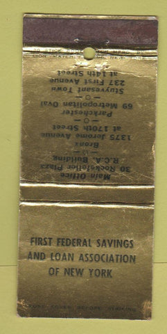 Matchbook Cover - First Federal Savings Loan New York City WEAR 30 Stick