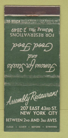 Matchbook Cover - Assembly Restaurant New York City WEAR 30 Stick
