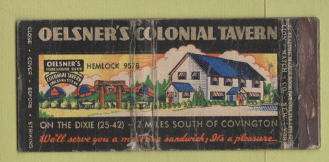 Matchbook Cover Oelsner's Colonial Tavern Covington KY? WORN  21 Strike Feature