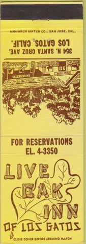 Matchbook Cover - Live Oak Inn Los Gatos CA