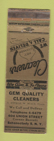 Matchbook Cover - Gem Quality Cleaners Schenectady NY  WEAR