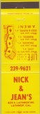 Matchbook Cover - Nick  and  Jean's Lathrop CA