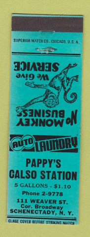 Matchbook Cover - Pappy's Calso oil gas Schenectady NY  TEAL