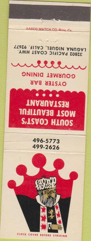 Matchbook Cover - Crown House Oysters Laguna Niguel CA